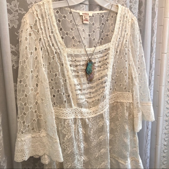 🌸HOST PICK🌸 SUNDANCE * NWOT Silk Sheer Lace Top - Picture 2 of 8